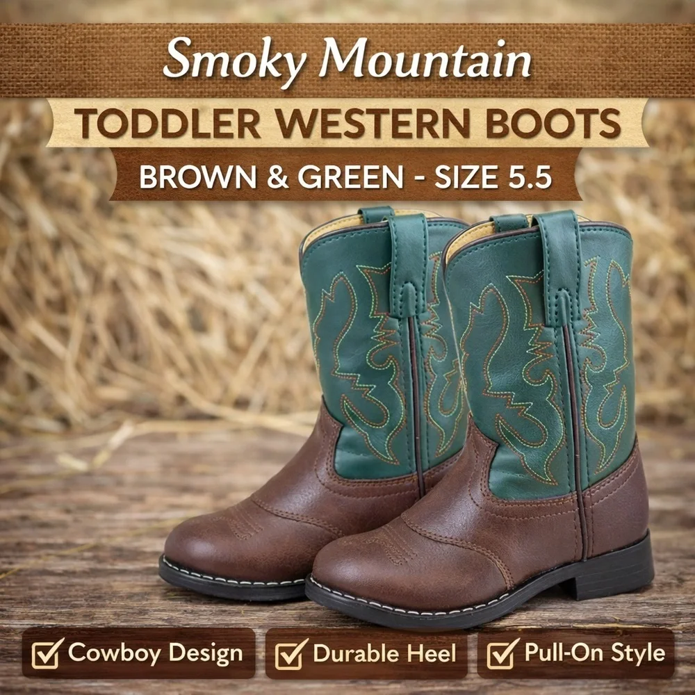 Smoky Mountain Toddler Brown & Green Western Roper Boots Size 5.5